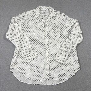 Frank & Eileen Women's Sz S White Blue Shirt 100% Linen Stars Button Up